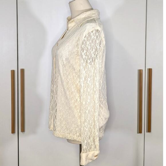 Laura Scott Cream Lace Long Sleeve Button Up Blouse Romantic Cottagecore - Picture 2 of 6